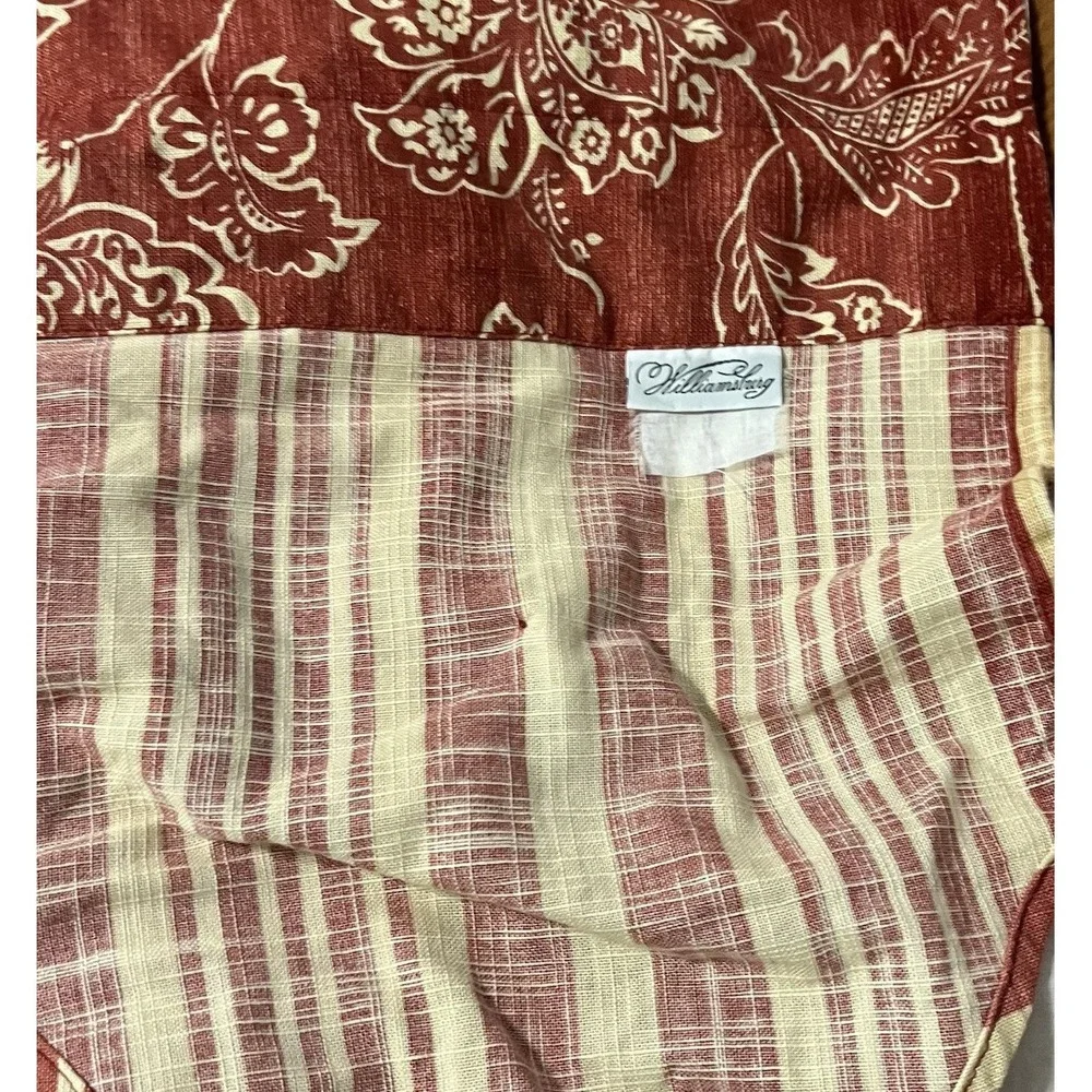 2 VTG Floral Window Valance Red White Stripe Double Layer Scalloped 52
